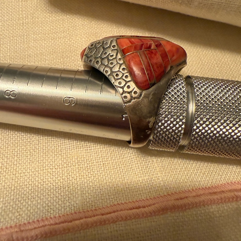 Native American Red Spiny Silver Ring - image 3